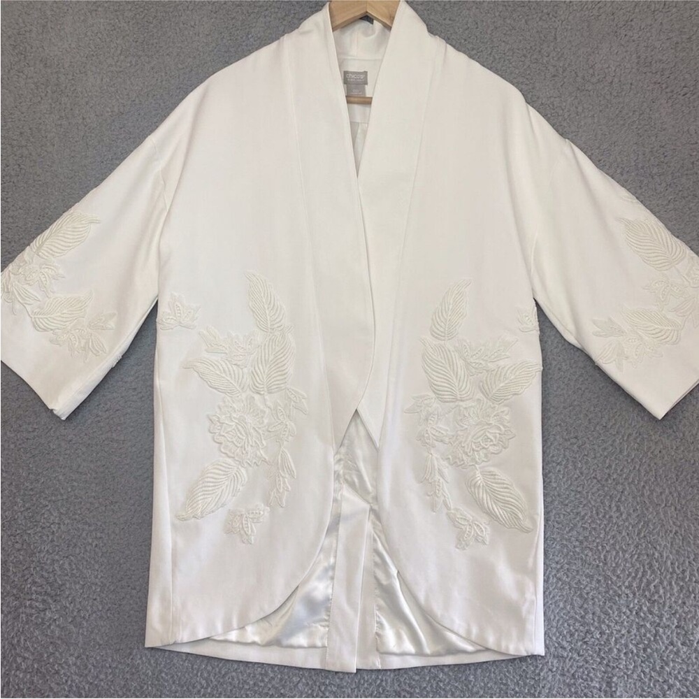 Chico's Ivory Floral Embroidered Kimono Chico’s size 3 - Picture 3 of 13